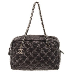 Chanel Black Quilted Nylon Tweed Bowler Bag