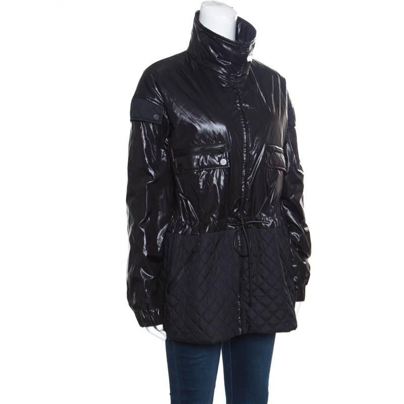 Chanel Black Quilted Paneled Tie Detail Zip Front Jacket M In Good Condition In Dubai, Al Qouz 2