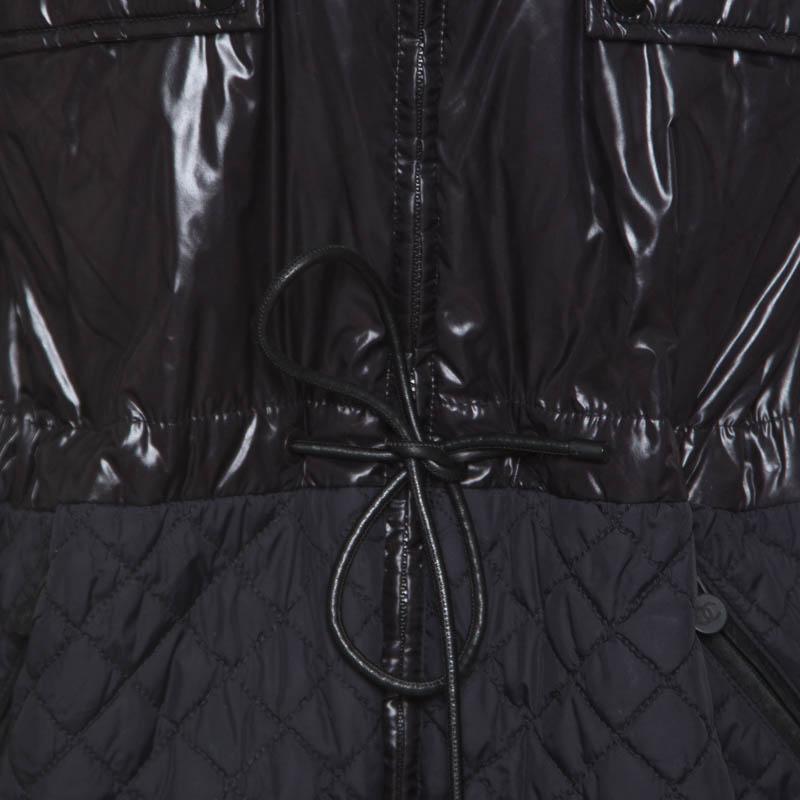 Chanel Black Quilted Paneled Tie Detail Zip Front Jacket M 1