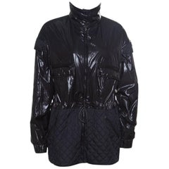 Chanel Black Quilted Paneled Tie Detail Zip Front Jacket M