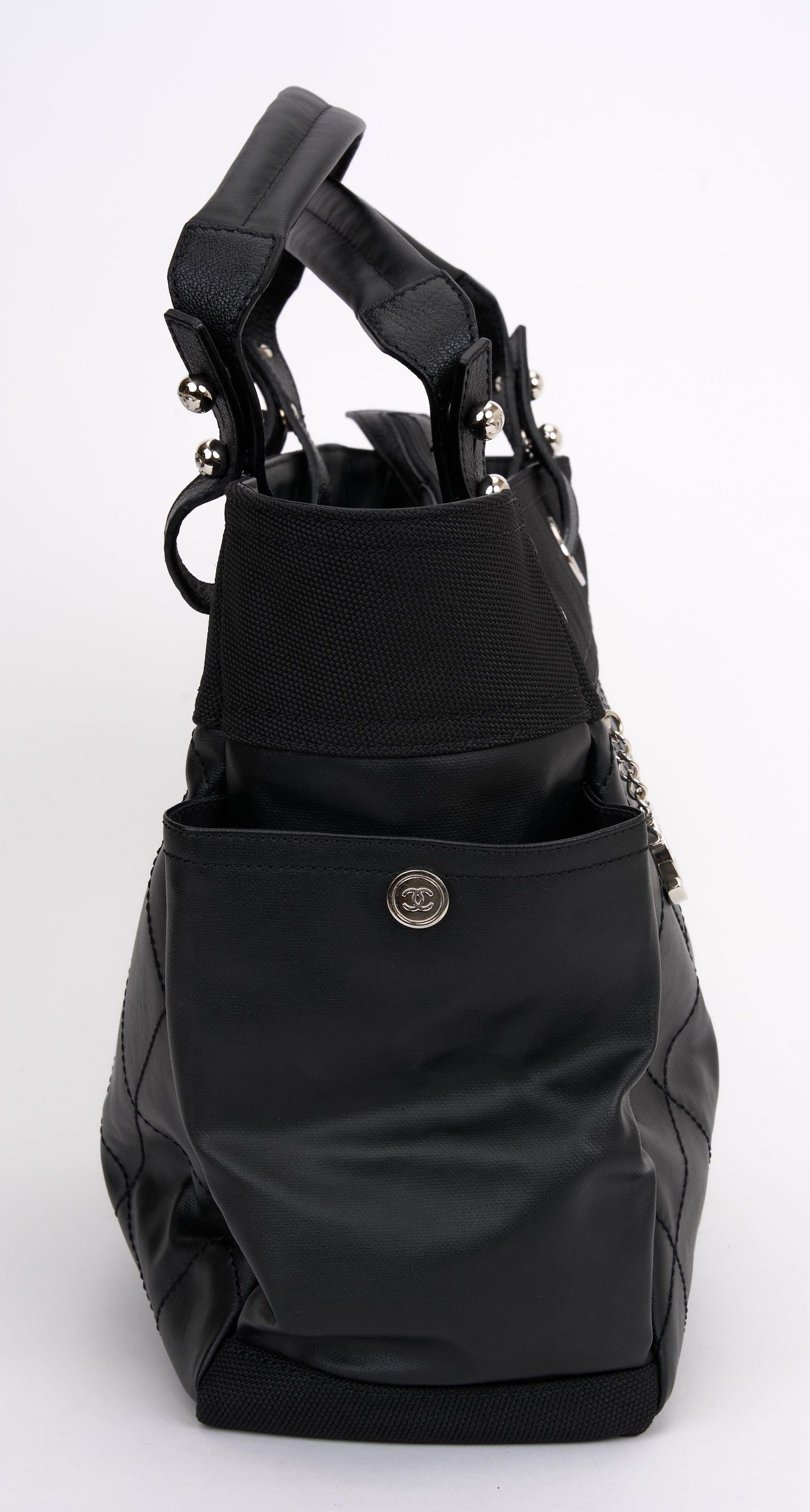 Chanel Black Quilted Paris Biarritz Tote In Excellent Condition For Sale In West Hollywood, CA