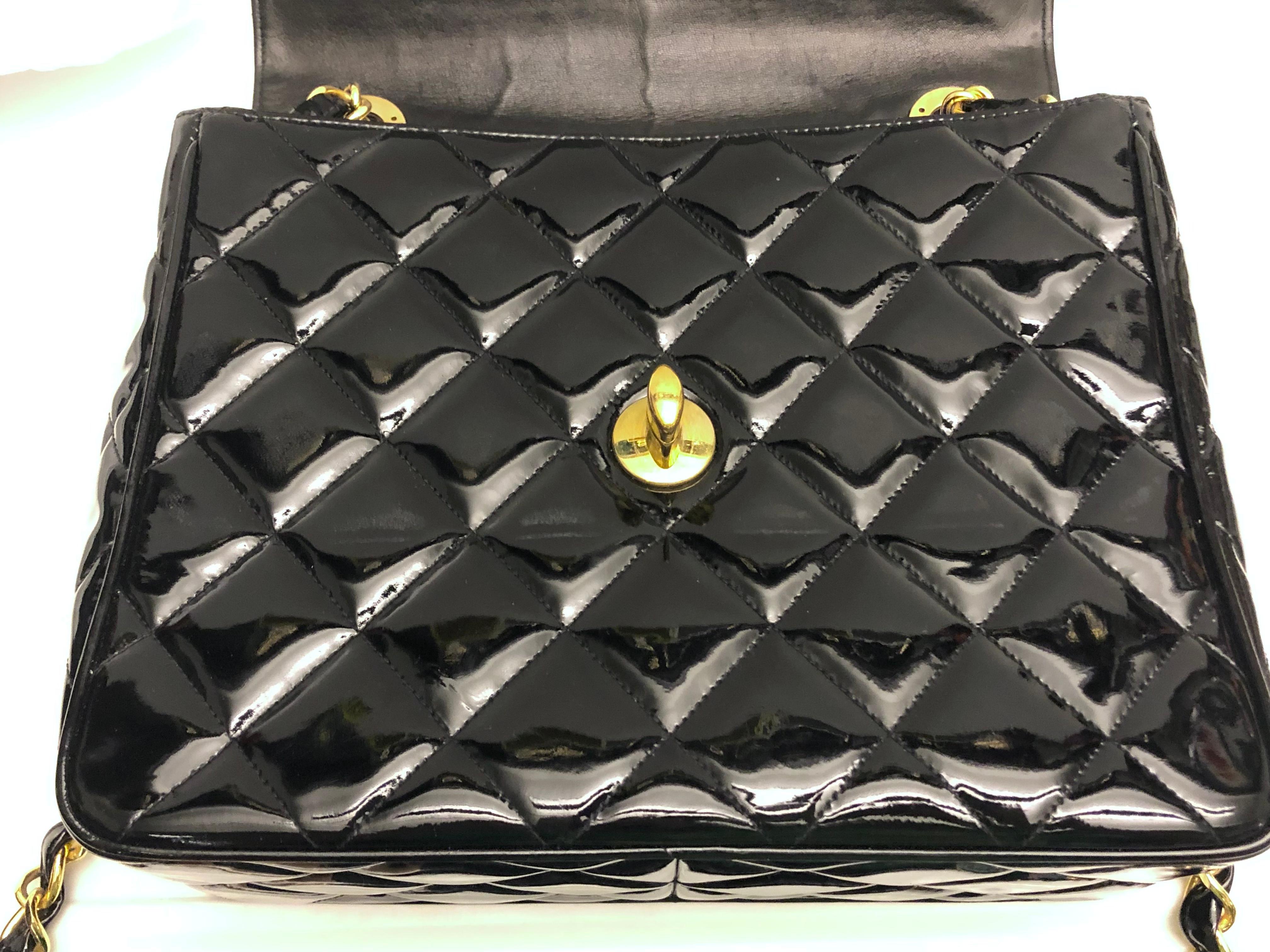 Chanel Black Quilted Patent Big CC Turn-lock Flap Shoulder Bag  For Sale 1