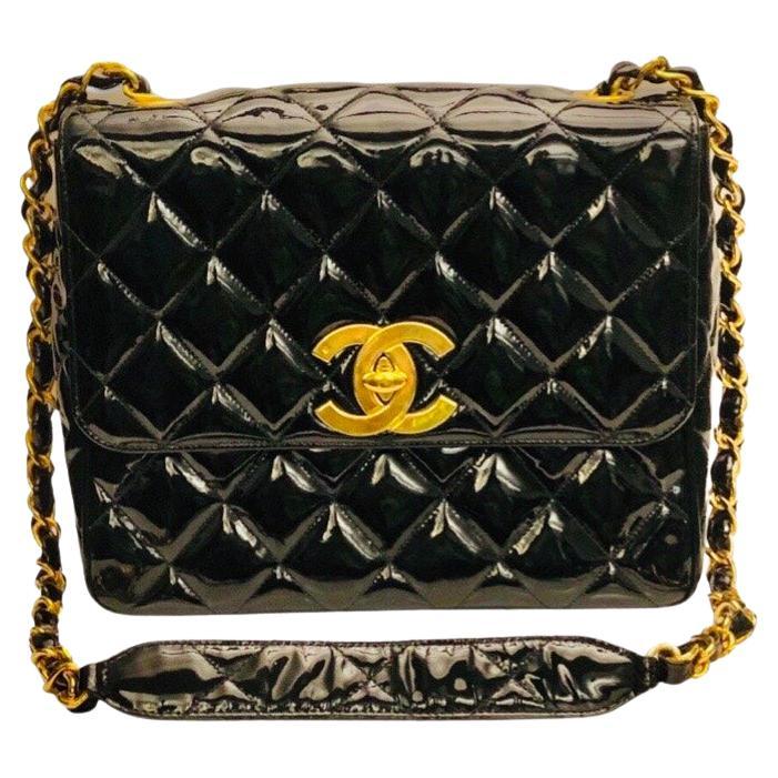 Chanel Black Quilted Patent Big CC Turn-lock Flap Shoulder Bag  For Sale