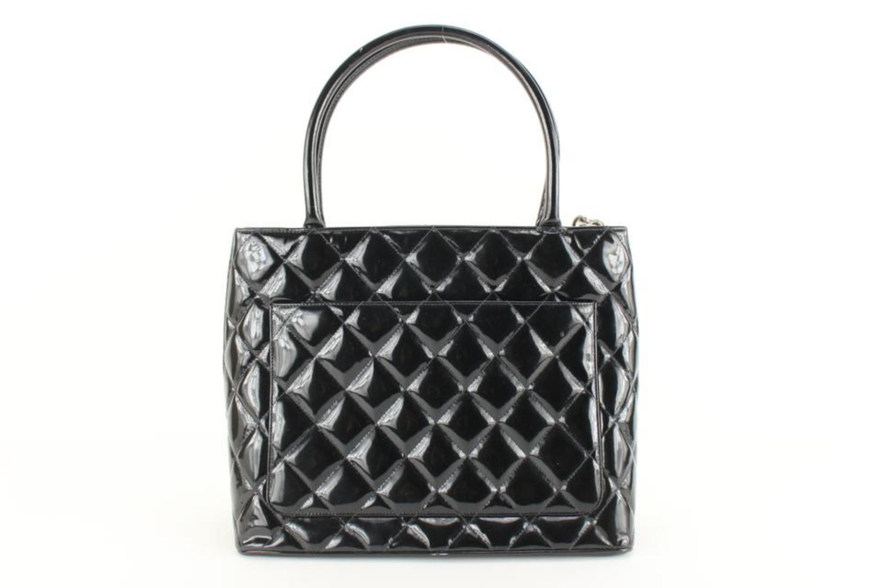 Chanel Black Quilted Patent CC Medallion Zip Tote Bag 23cc830s 2