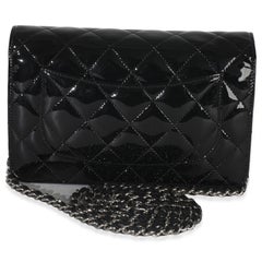 Chanel Black Quilted Patent Classic Wallet On Chain