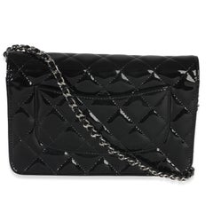 Chanel Black Quilted Patent Classic Wallet On Chain