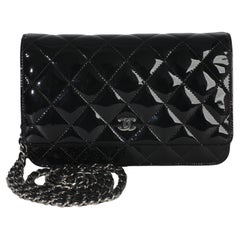 Chanel Black Quilted Patent Classic Wallet On Chain