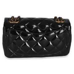 Chanel Black Quilted Patent Goatskin Small CC Eyelet Flap Bag