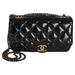 Chanel Black Quilted Patent Goatskin Small CC Eyelet Flap Bag