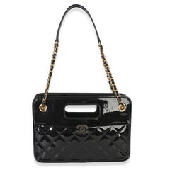 Chanel Black Quilted Patent Graphic Catch Small Shopping Bag