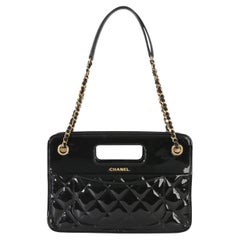 Chanel Black Quilted Patent Graphic Catch Small Shopping Bag
