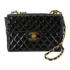 Chanel Black Quilted Patent Jumbo Flap Shoulder Bag
