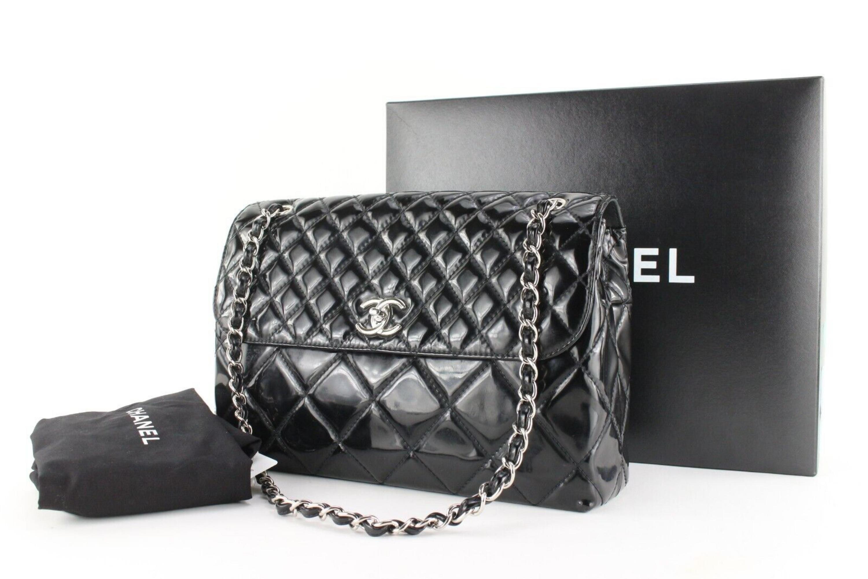 Chanel Black Quilted Patent Jumbo Flap SHW 89c26a For Sale 8