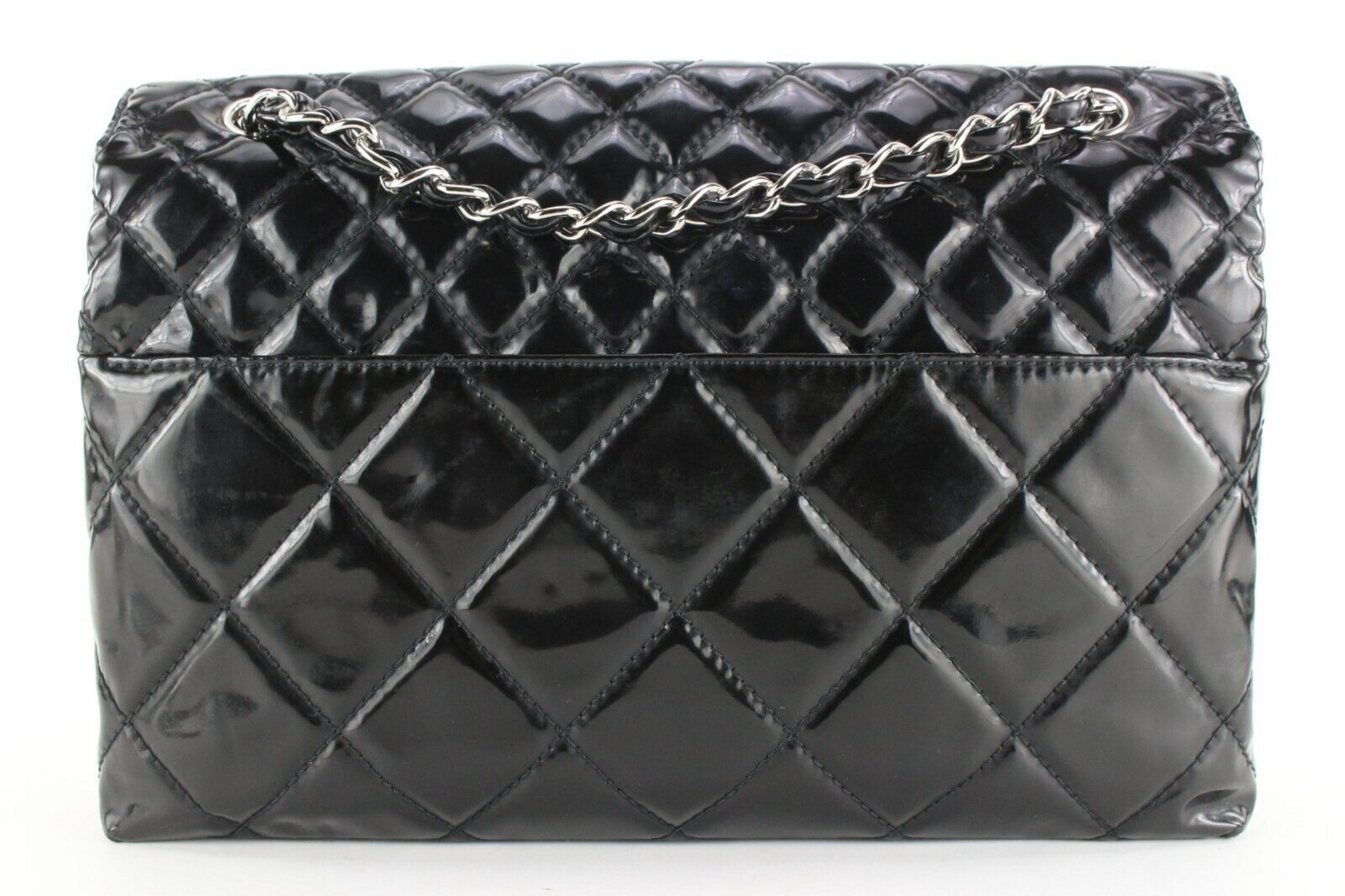 Chanel Black Quilted Patent Jumbo Flap SHW 89c26a For Sale 1