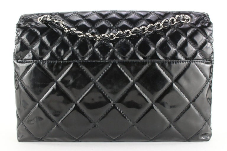 Chanel Black Quilted Patent Jumbo Flap SHW 89c26a