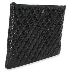 Chanel Black Quilted Patent Large Cosmetic O-Case
