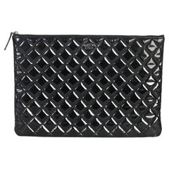 Chanel Black Quilted Patent Large Cosmetic O-Case