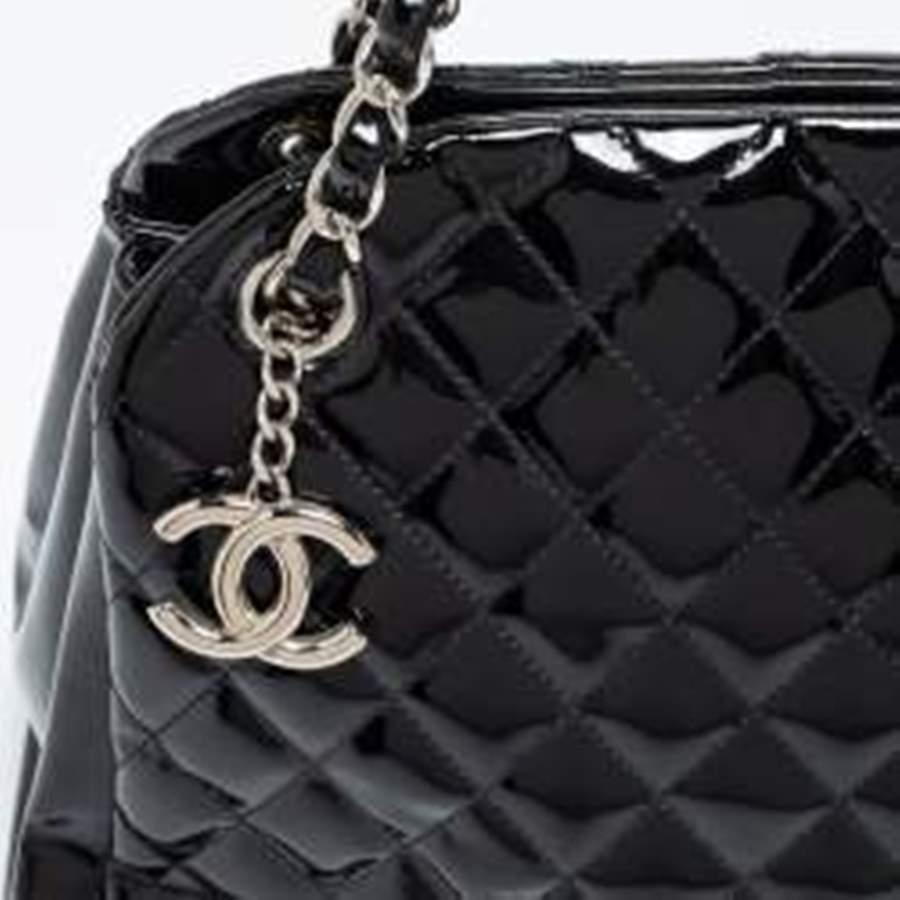 Chanel Black Quilted Patent Large Just Mademoiselle Bowler Bag 7