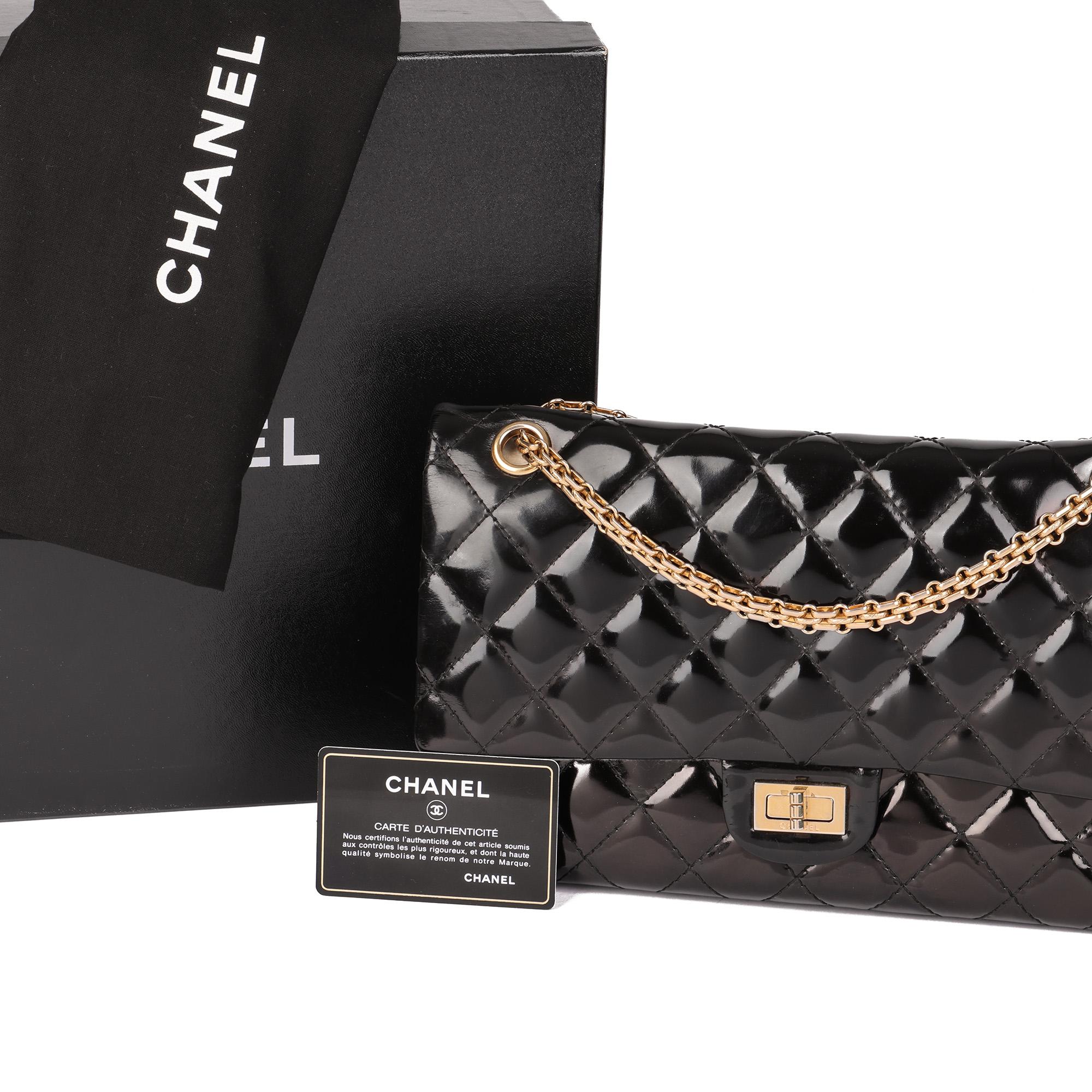 CHANEL Black Quilted Patent Leather 2.44 Reissue 226 Double Flap Bag 7