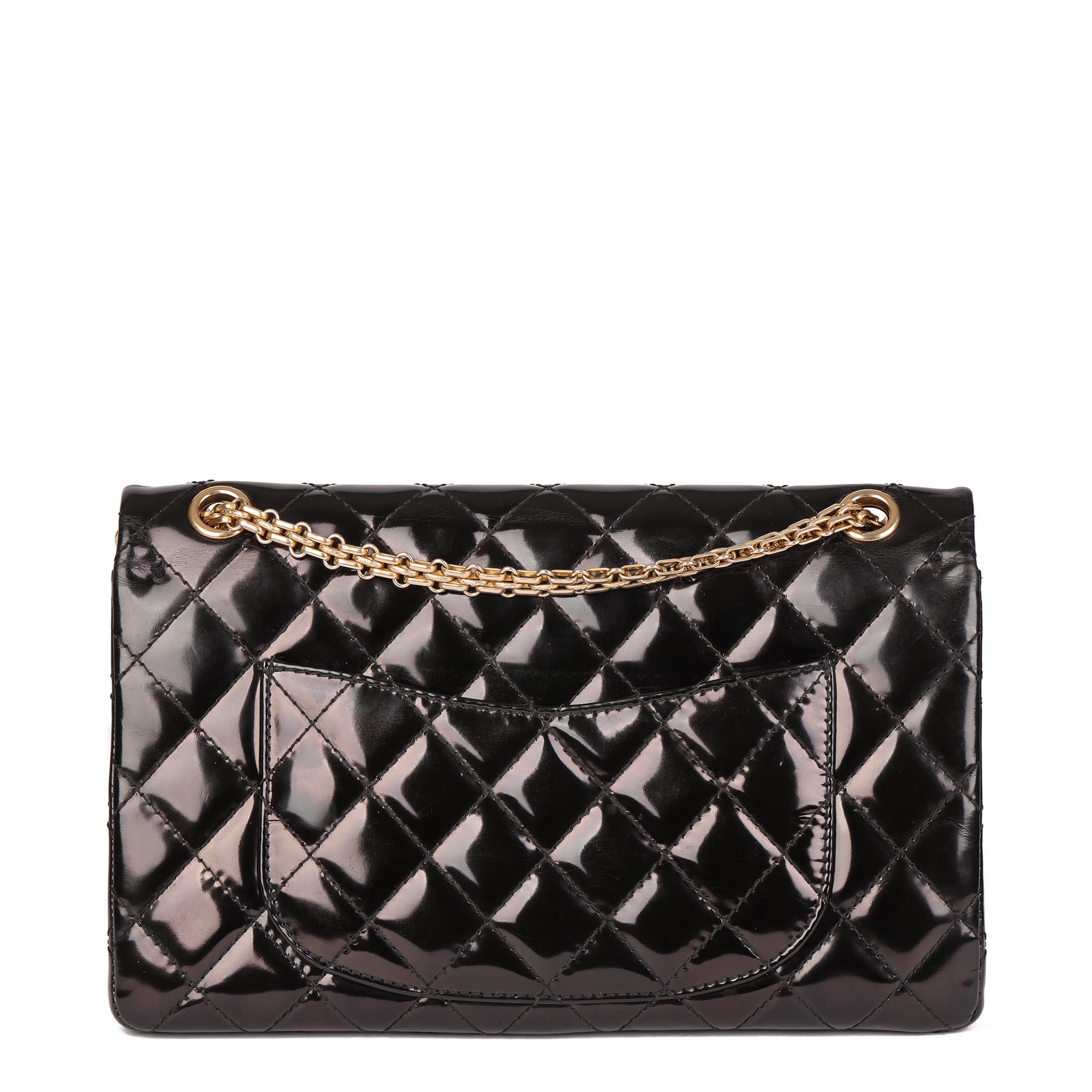 CHANEL Black Quilted Patent Leather 2.44 Reissue 226 Double Flap Bag In Excellent Condition In Bishop's Stortford, Hertfordshire