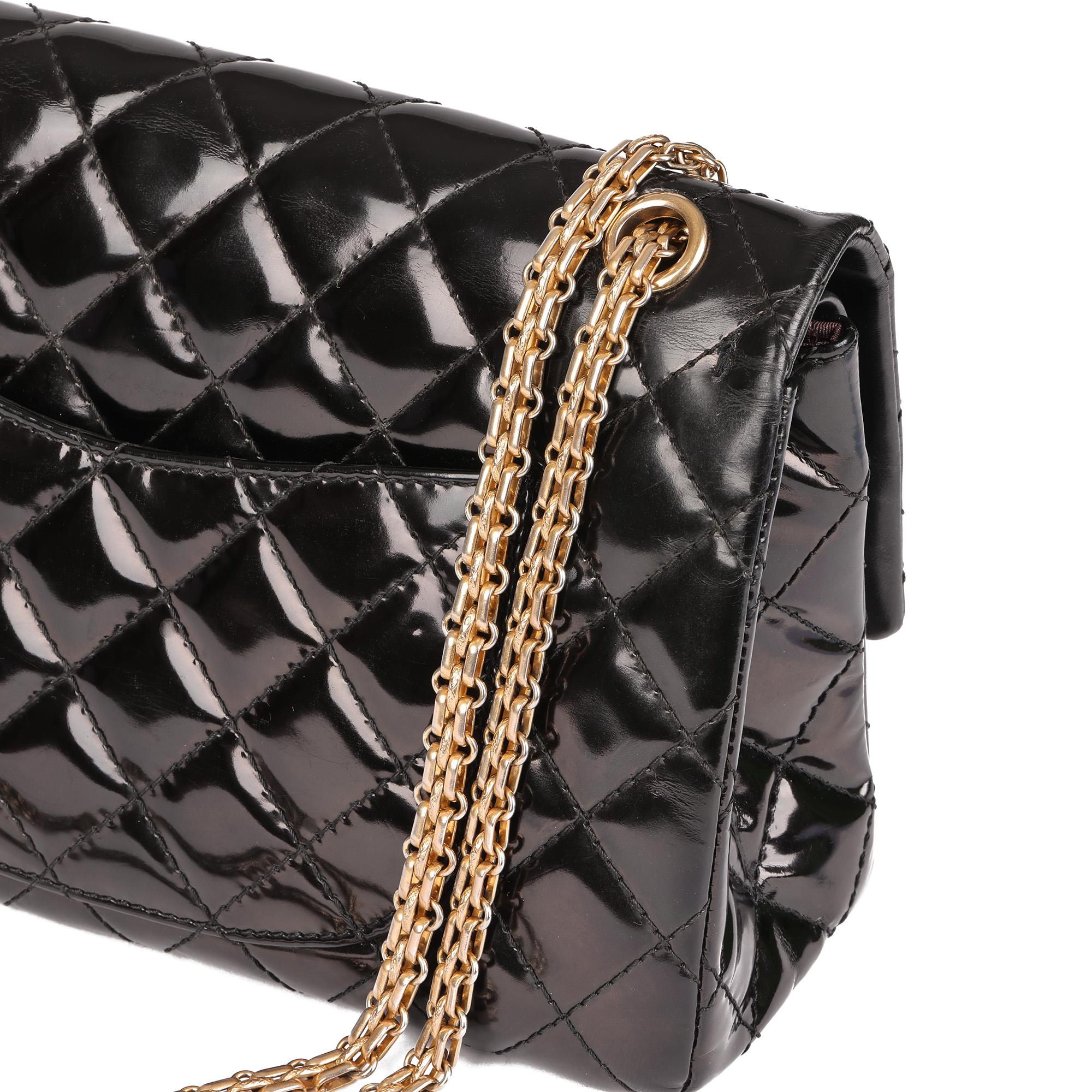 CHANEL Black Quilted Patent Leather 2.44 Reissue 226 Double Flap Bag 2