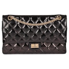 CHANEL Black Quilted Patent Leather 2.44 Reissue 226 Double Flap Bag