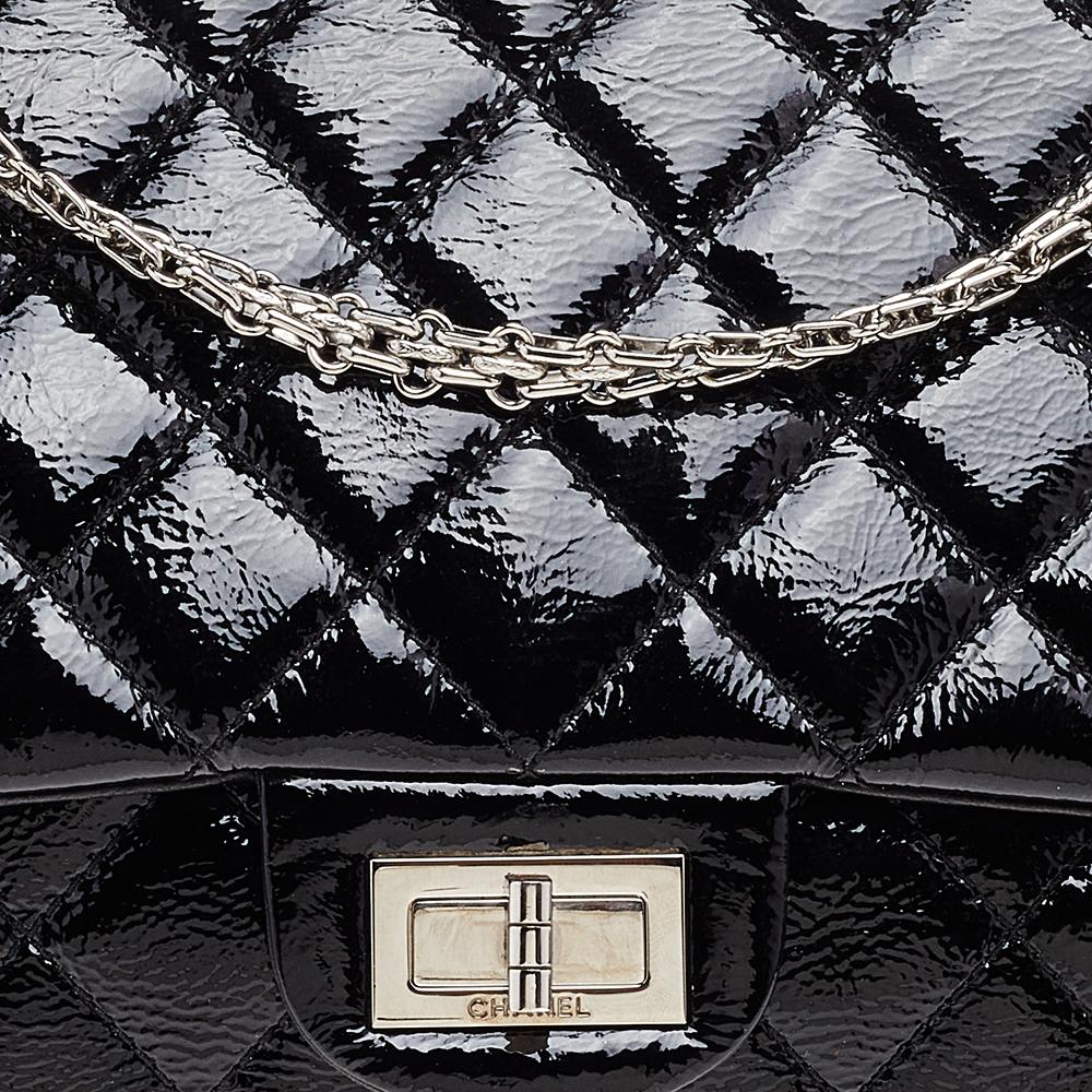 Chanel Black Quilted Patent Leather 2.55 Reissue 227 Double Flap Bag 6