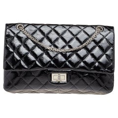 Chanel Black Quilted Patent Leather 2.55 Reissue 227 Double Flap Bag
