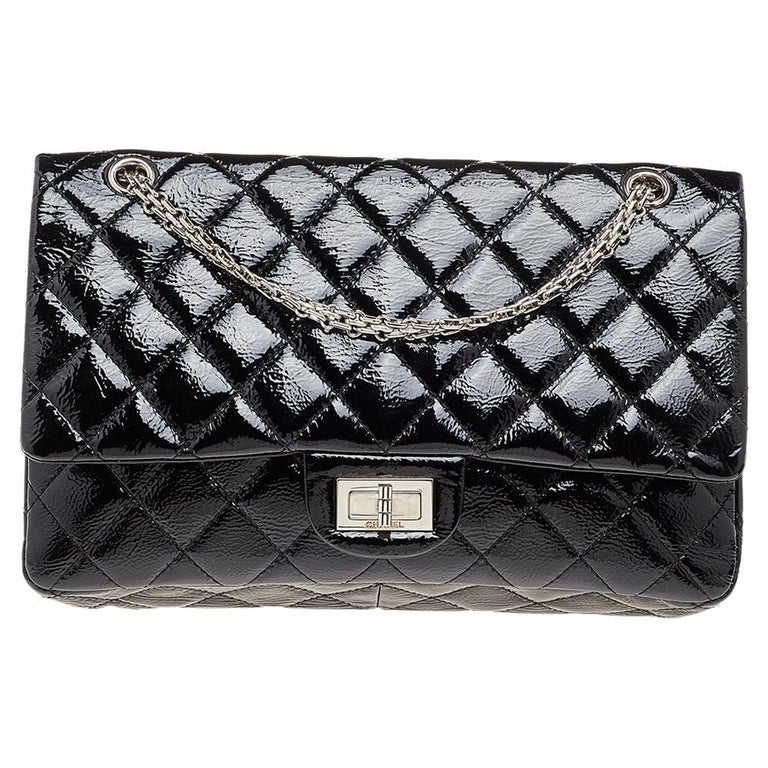Chanel Black Quilted Patent Leather 2.55 Reissue 227 Double Flap Bag at ...