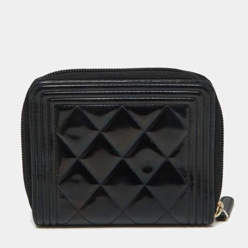 Chanel Black Quilted Patent Leather Boy Zip Around Wallet 3
