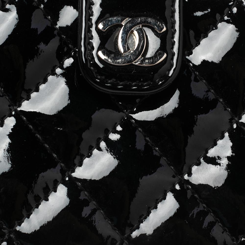 Chanel Black Quilted Patent Leather CC Phone Holder Pouch 6