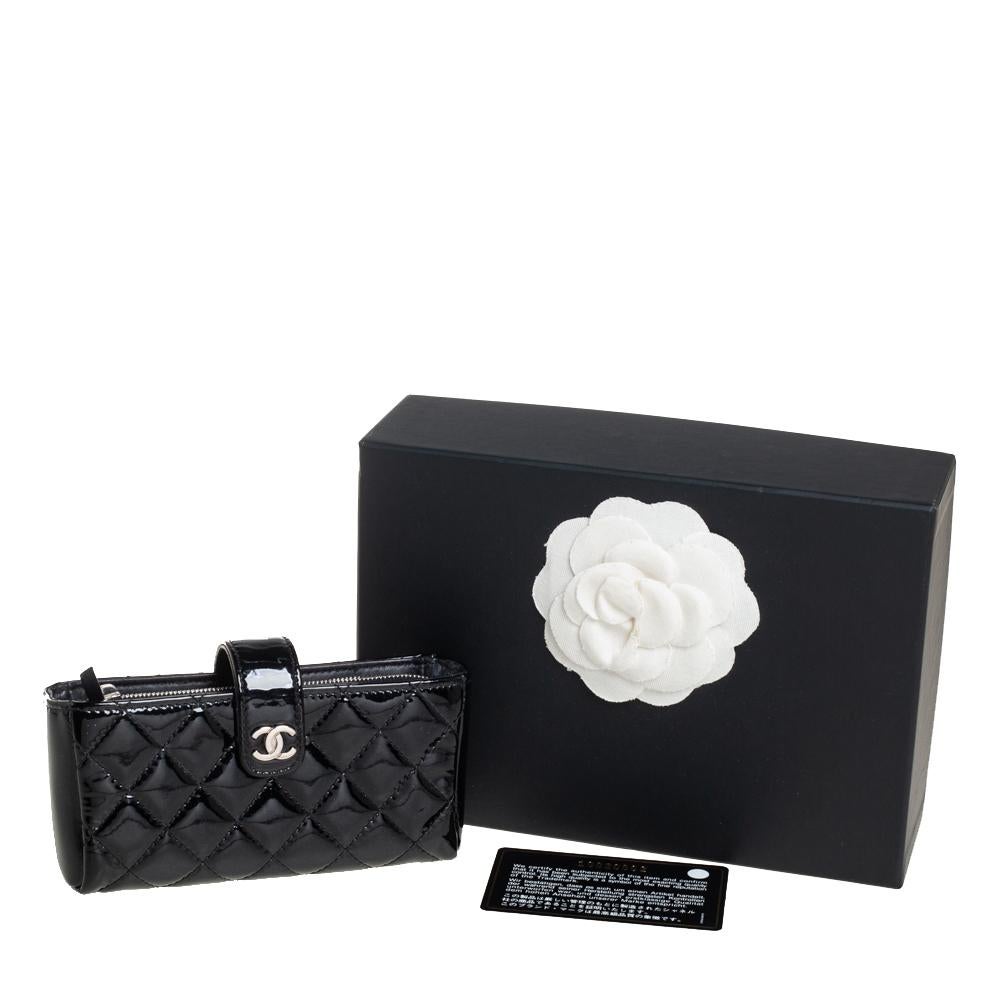 Chanel Black Quilted Patent Leather CC Phone Pouch 6