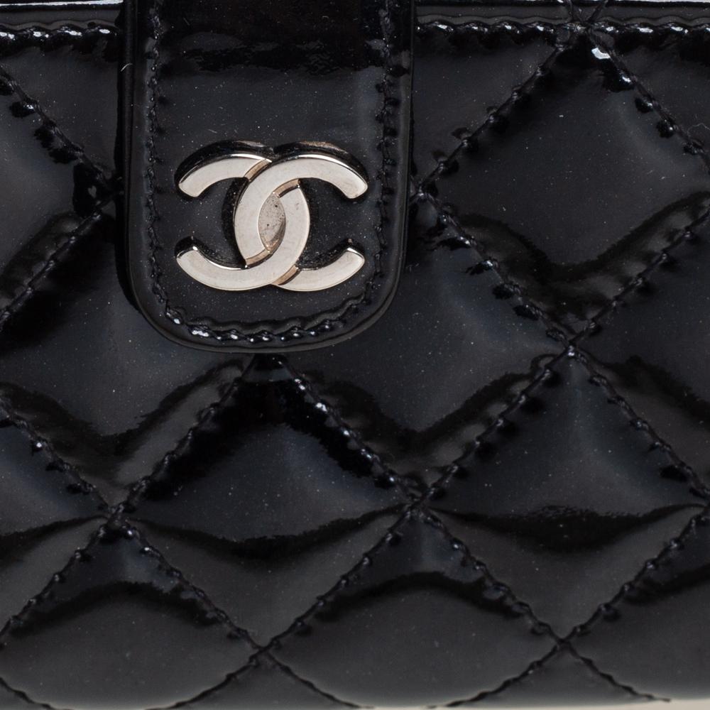 Chanel Black Quilted Patent Leather CC Phone Pouch 1