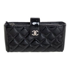 Chanel Black Quilted Patent Leather CC Phone Pouch