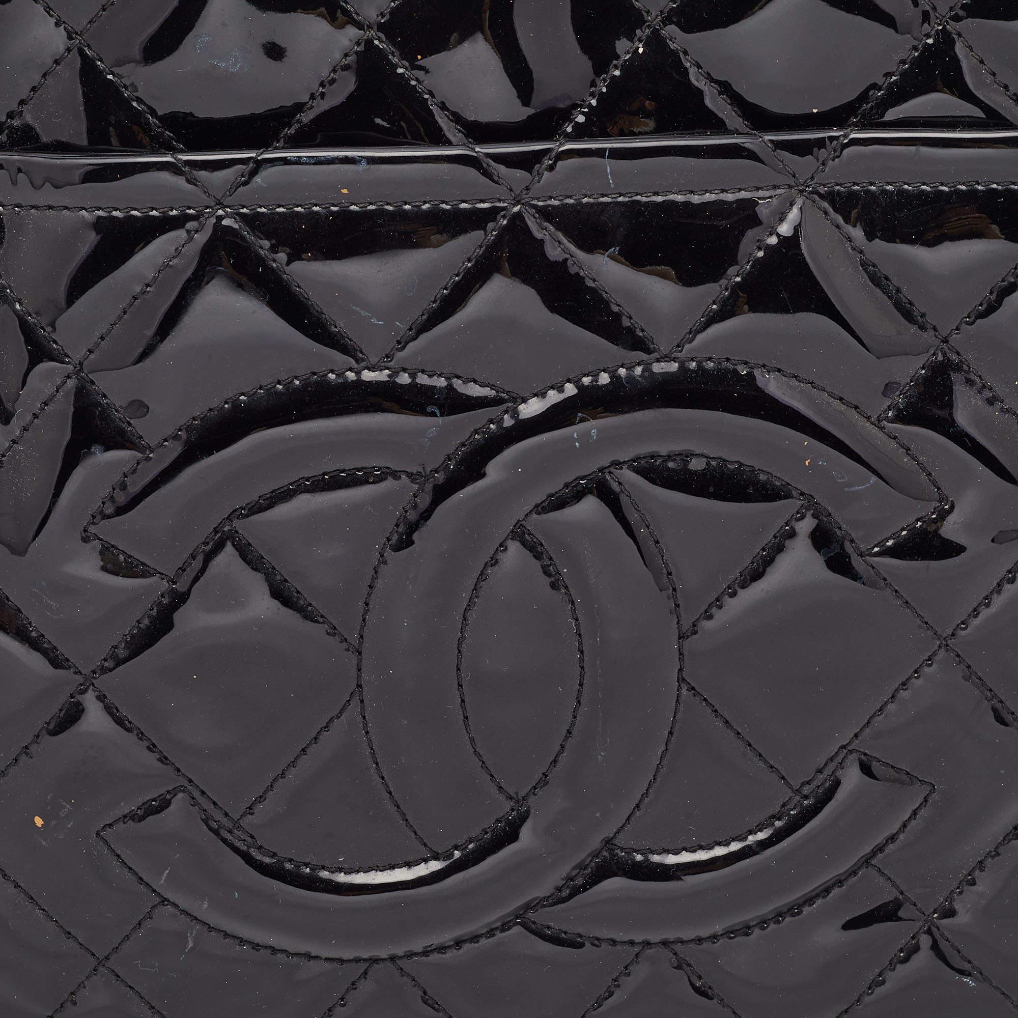 Chanel Black Quilted Patent Leather CC Timeless Tote For Sale 5