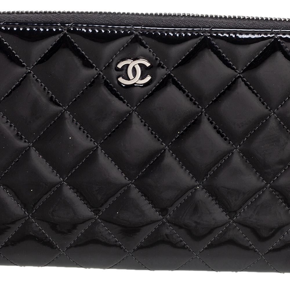 Chanel Black Quilted Patent Leather CC Zip Around Organizer Wallet 6