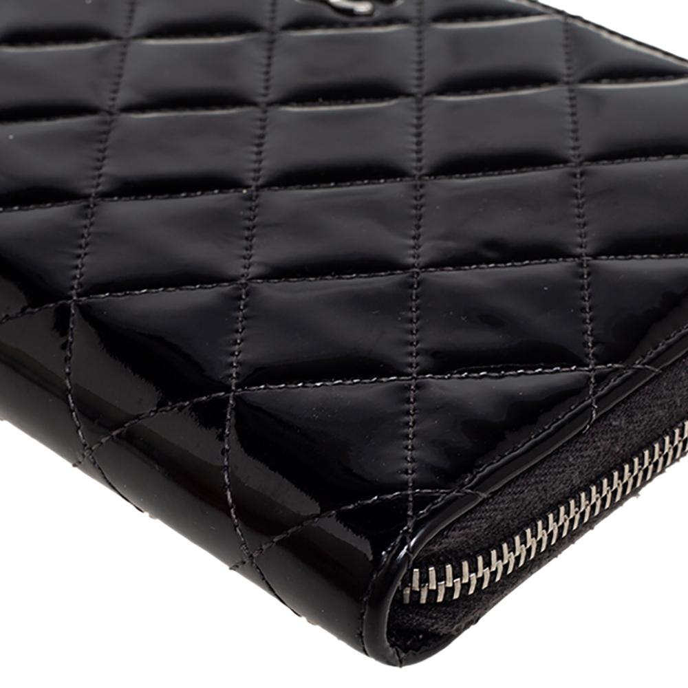 Chanel Black Quilted Patent Leather CC Zip Around Organizer Wallet 1