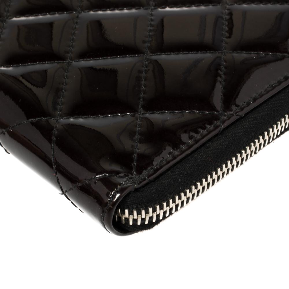 Chanel Black Quilted Patent Leather CC Zip Around Wallet Organizer 2