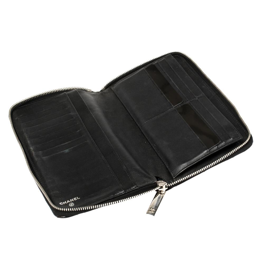 Chanel Black Quilted Patent Leather CC Zip Around Wallet Organizer 5