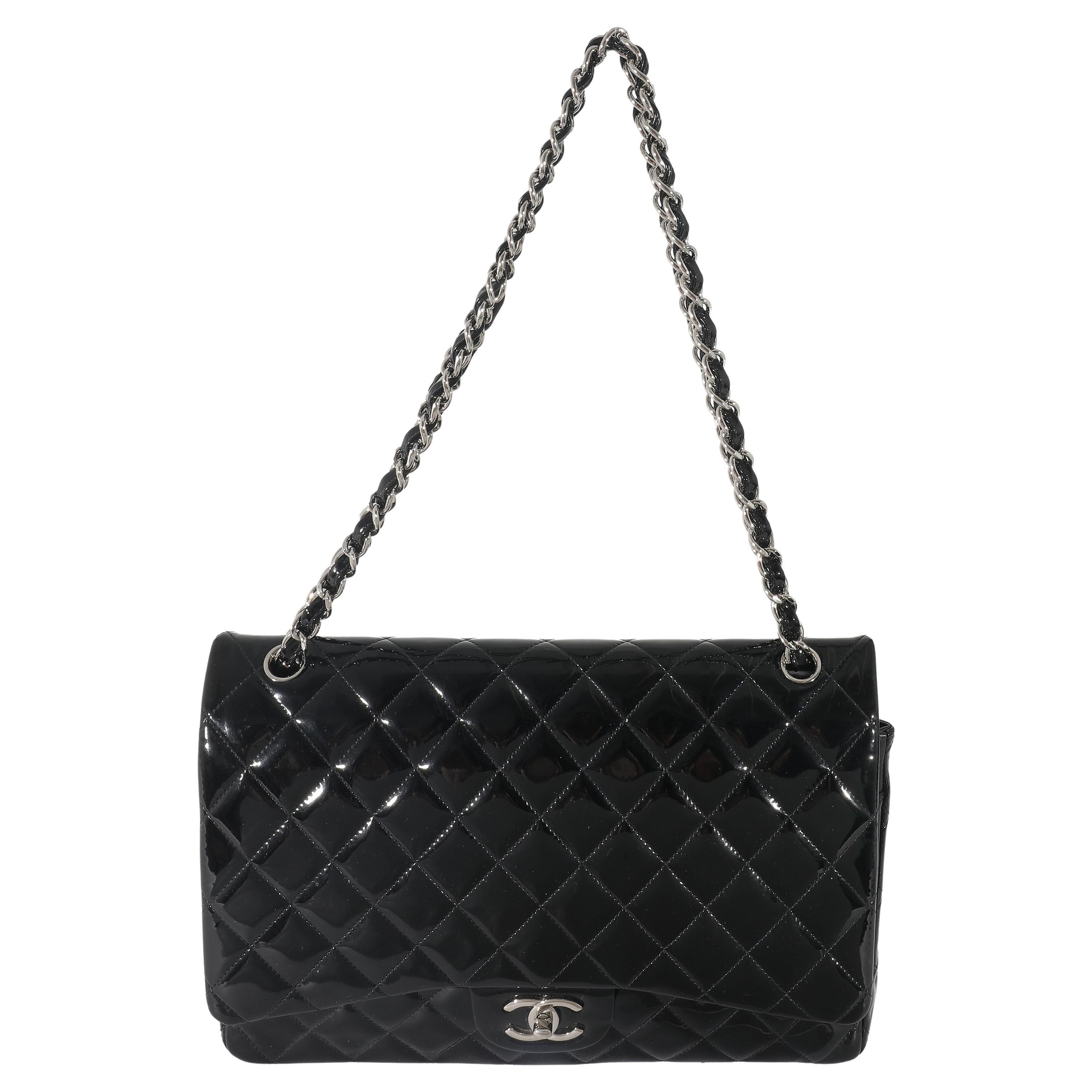 Chanel Black Quilted Patent Leather Classic Maxi Flap Bag For Sale at ...