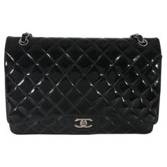 Chanel Black Quilted Patent Leather Classic Maxi Flap Bag