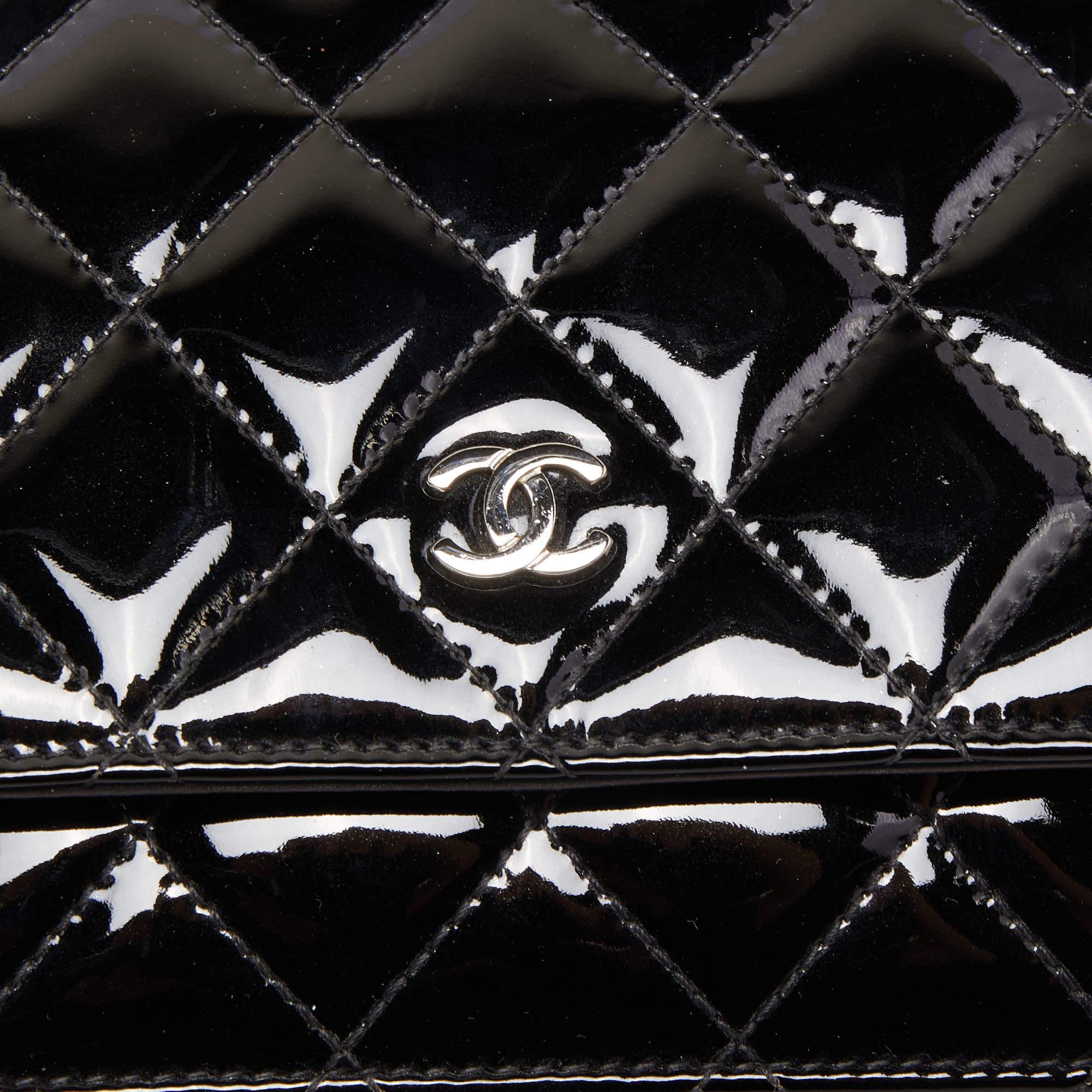 Chanel Black Quilted Patent Leather Classic Wallet on Chain 5