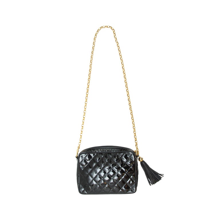 Chanel Black Quilted Patent Leather Crossbody Bag at 1stdibs
