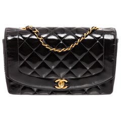 Chanel Black Quilted Patent Leather Diana Flap Shoulder Bag