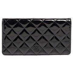 Chanel Black Quilted Patent Leather Flap Long Wallet