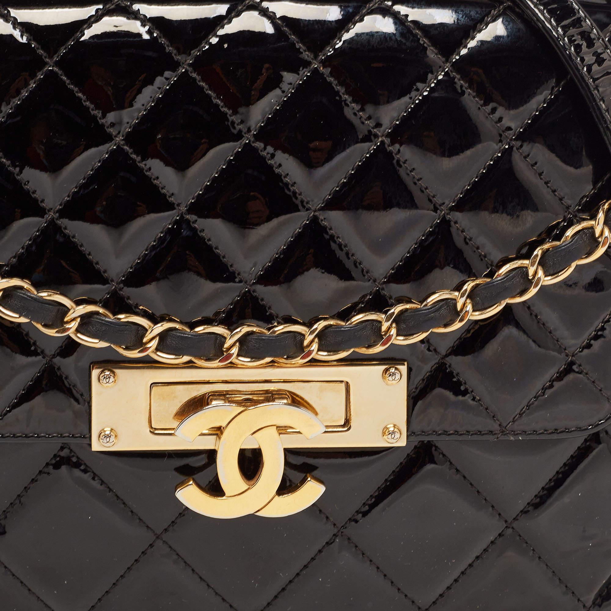 Chanel Black Quilted Patent Leather Golden Class Accordion Flap Bag 12