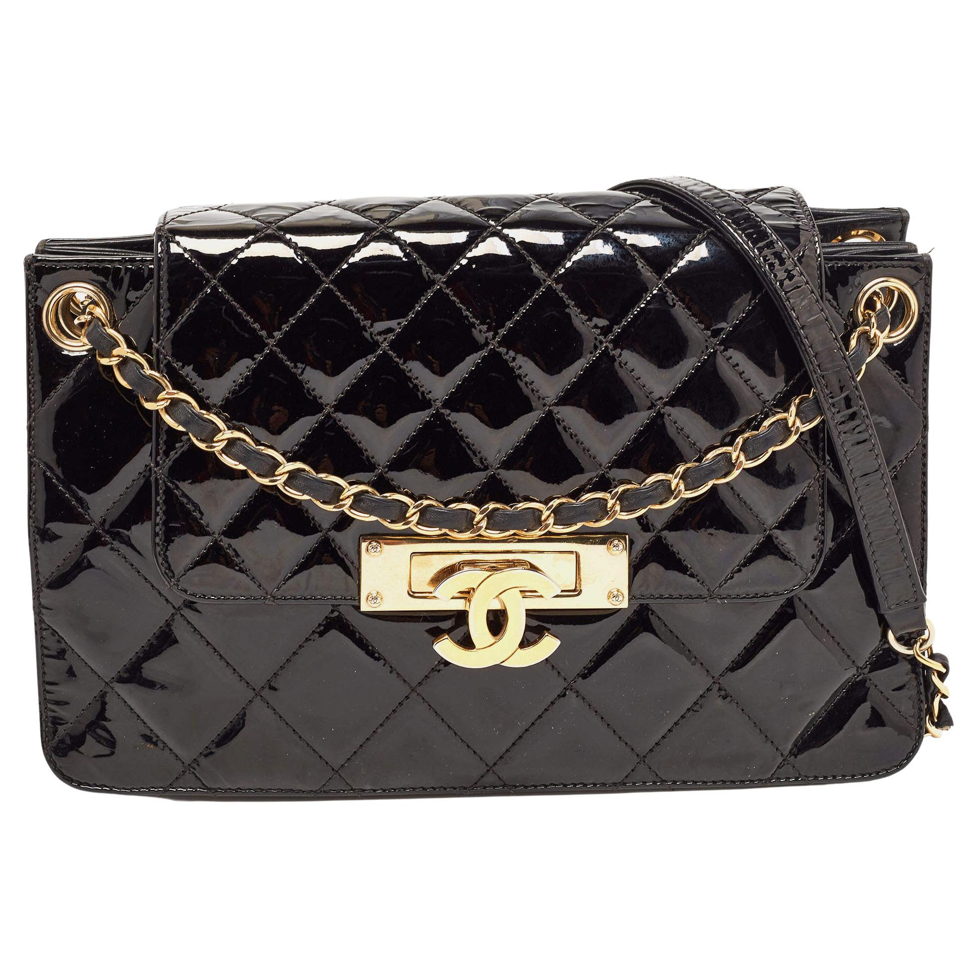 Chanel Black Quilted Patent Leather Golden Class Accordion Flap Bag at  1stDibs