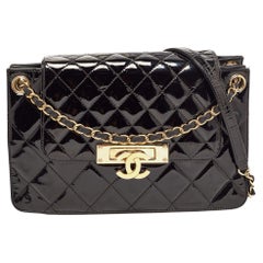 Chanel Black Quilted Patent Leather Golden Class Accordion Flap Bag