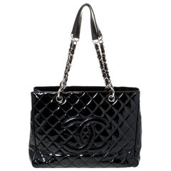 Chanel Black Quilted Patent Leather Grand Shopping Tote