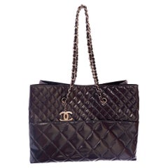 Chanel Black Quilted Patent Leather In The Business Large Tote Bag